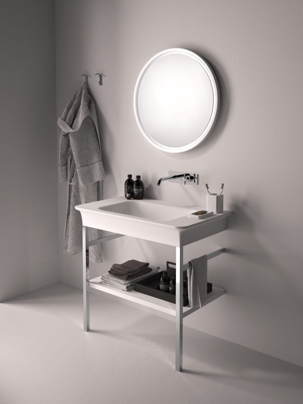 Novecento XL con struttura – lavabo a parete – ambientata