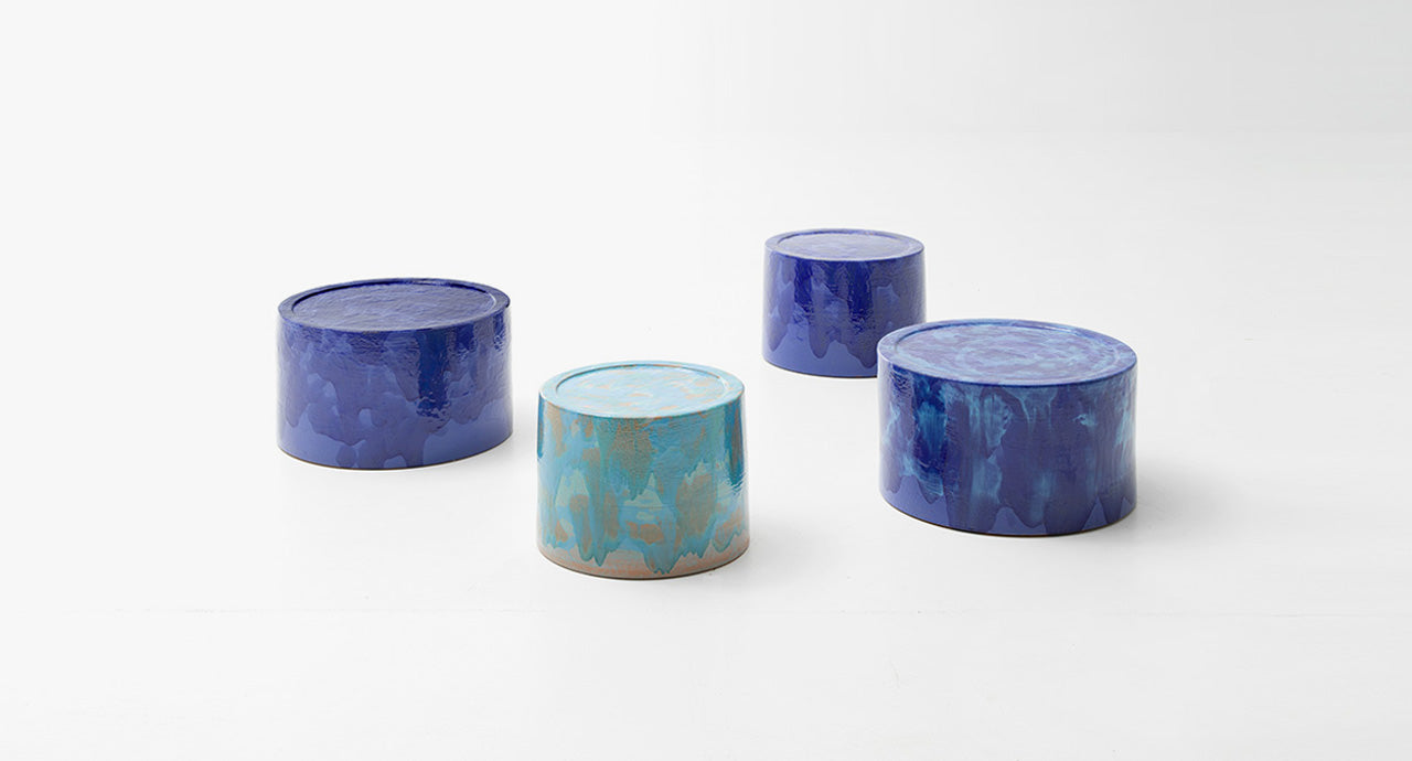 Cerchi, side tables in majolica CER645, CER816, CER815