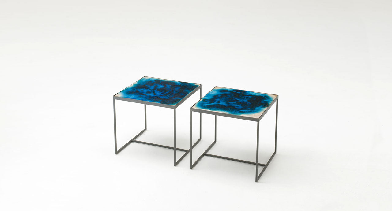 Cocci, table tops by Nicolò Morales, stoneware PGU131, structures ME451
