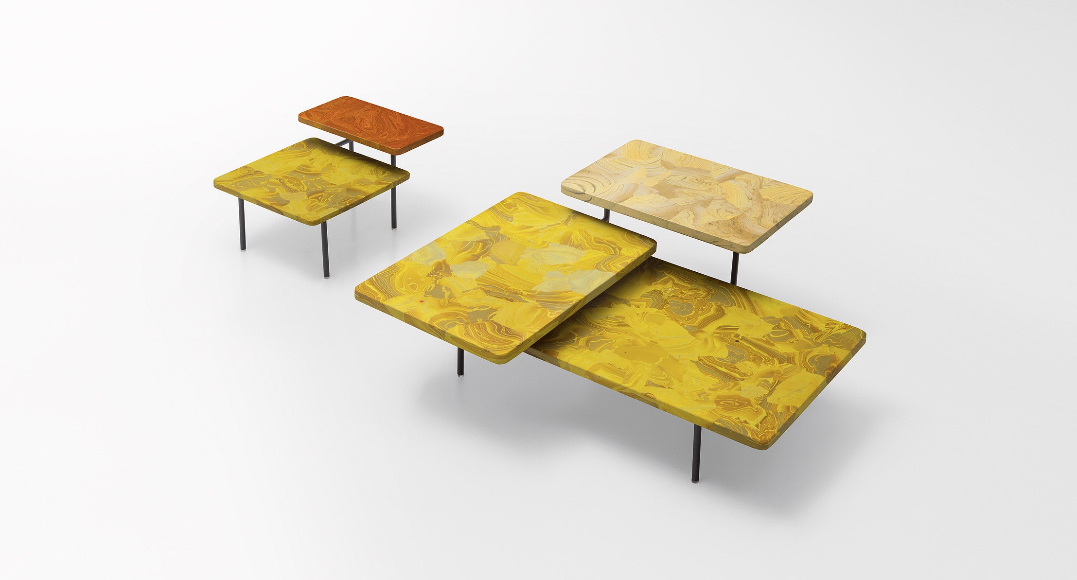 Ensemble from left to right, Amoriana tops AMR825, AMR826, AMR824, AMR825, steel base ME021