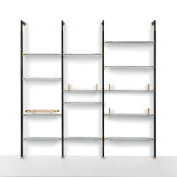 Alba Bookcase - Ceiling mounted version with smoked glass shelves