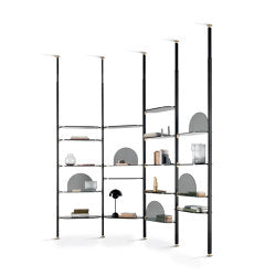 Alba Bookcase - Wall mounted version with shelves in smoked glass and black satin anodized aluminum