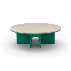 Arcolor Coffee Table 50 - Version with base lacquered in grey RAL 7036 and top in red Travertine