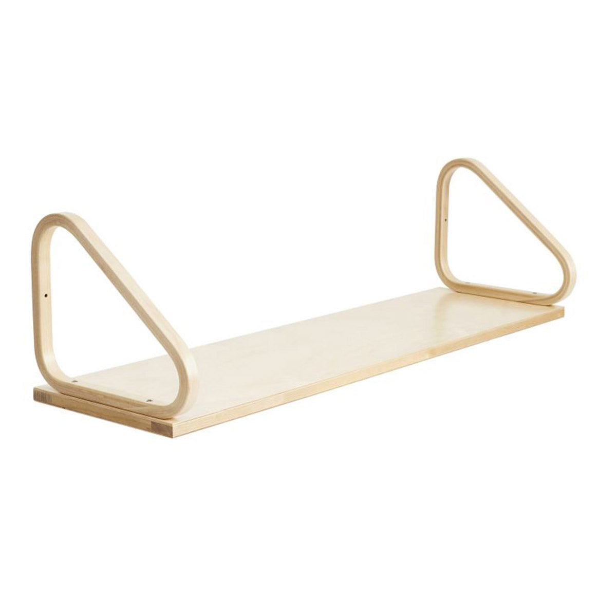 Mensola Wall Shelf di Artek in legno naturale, su fondo bianco. 