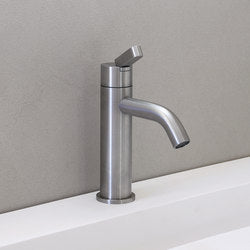 Square washbasin tap in stainless steel, wall-mounted